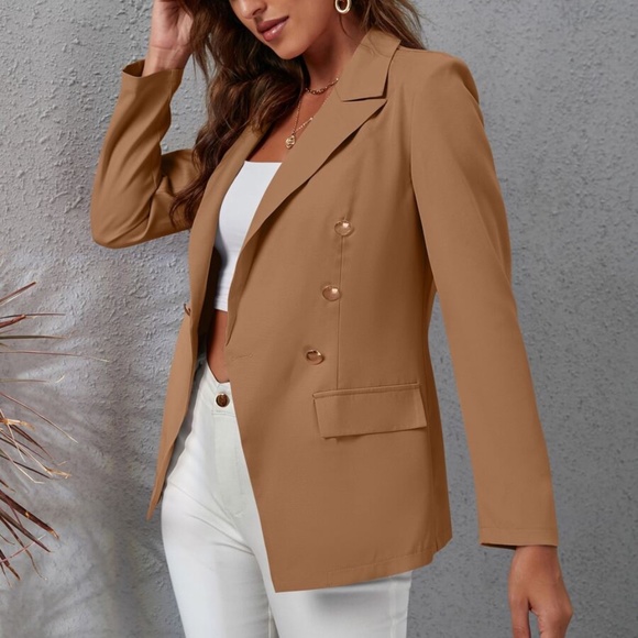 Classic Black Double Breasted Work Office Blazer - Picture 8 of 12